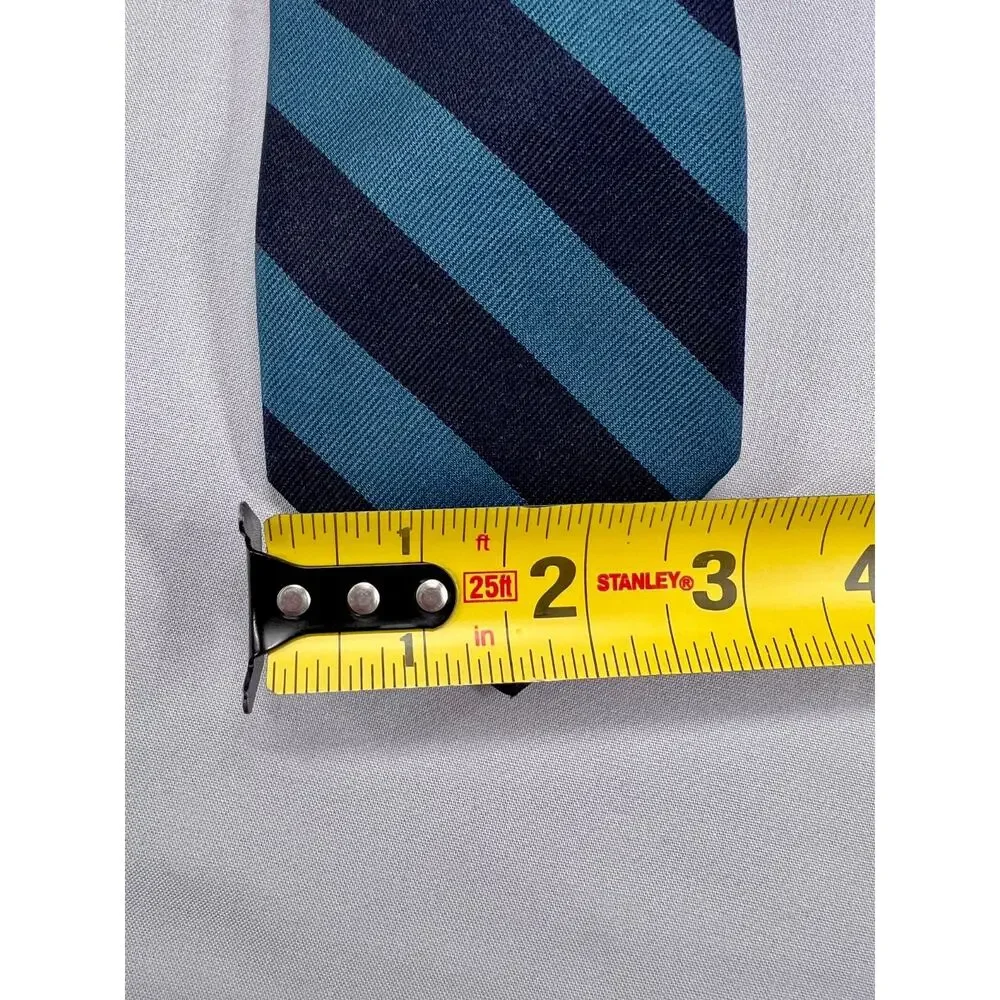 JL Roberts Tie Mens One Size Teal Black English Silk Repp Stripe 57in